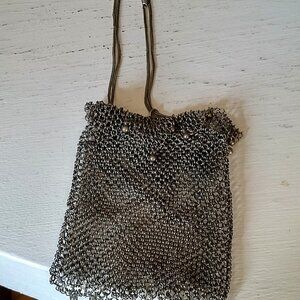 Metal chatelaine purse. antique art nouveau, great condition, ball trim